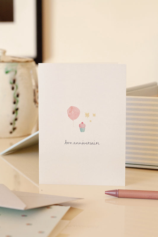 card - bon anniversaire - rose balloon
