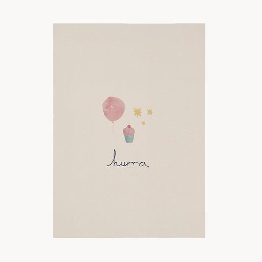 kort – hurra – rosa ballon