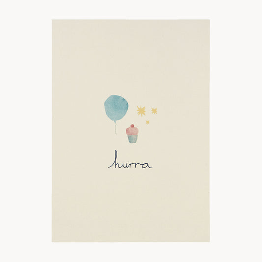 kort – hurra – blå ballon