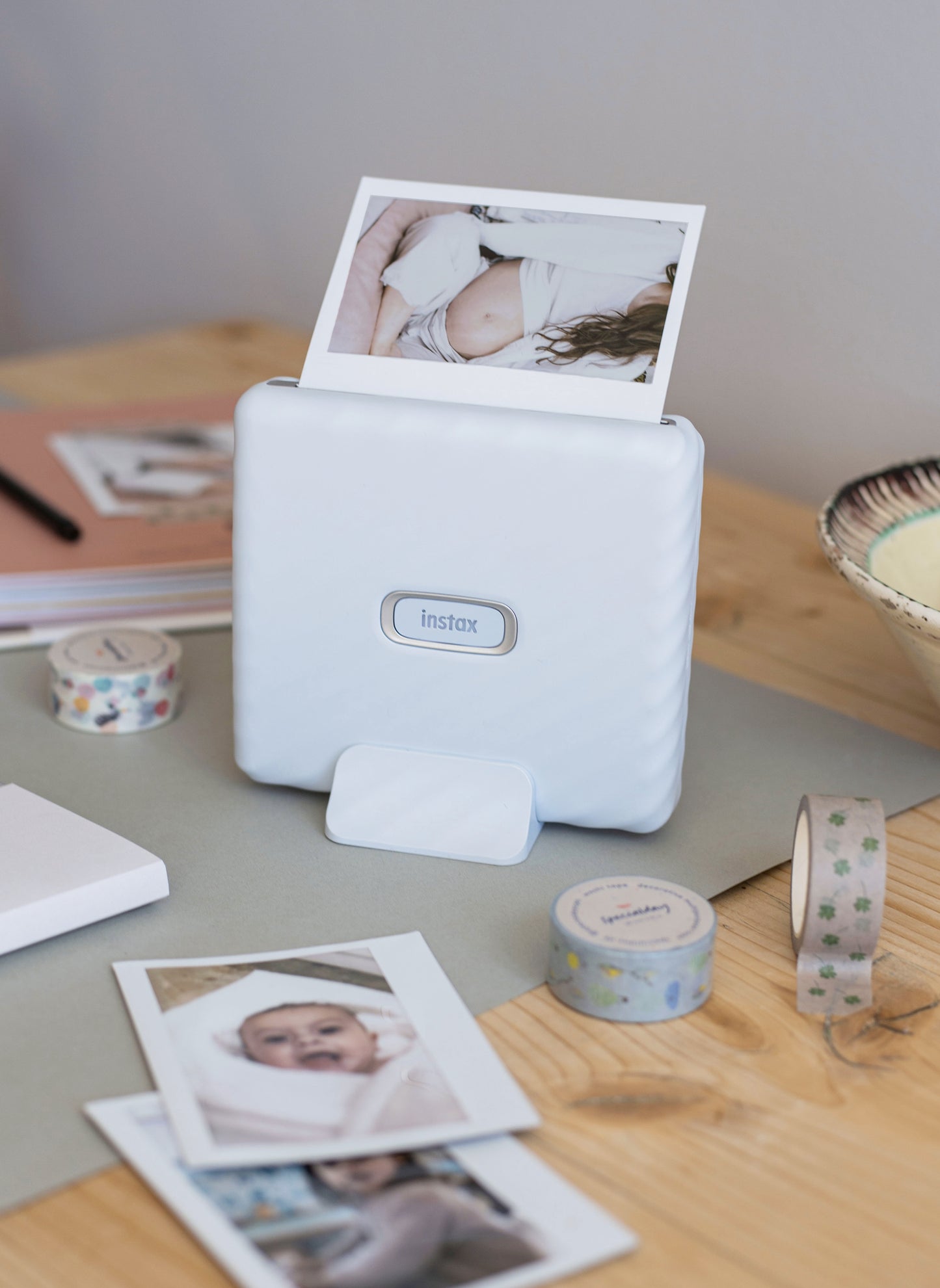 baby journal (optional language), hand & foot print, washi tape & smartphone printer