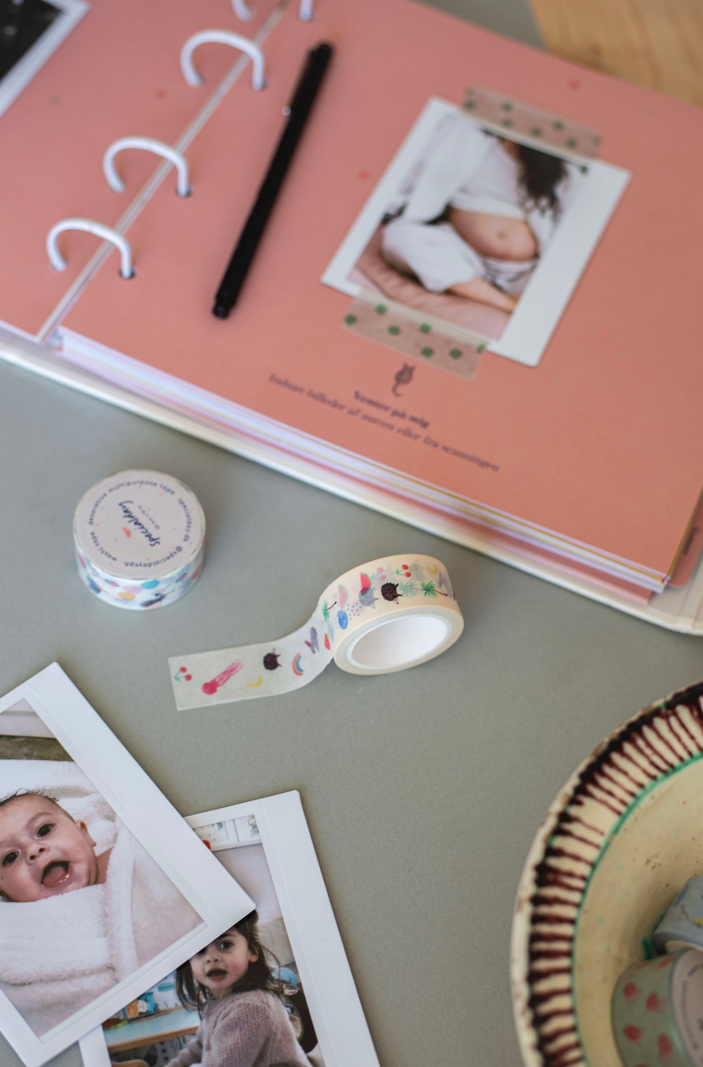 baby journal (optional language), hand & foot print, washi tape & smartphone printer